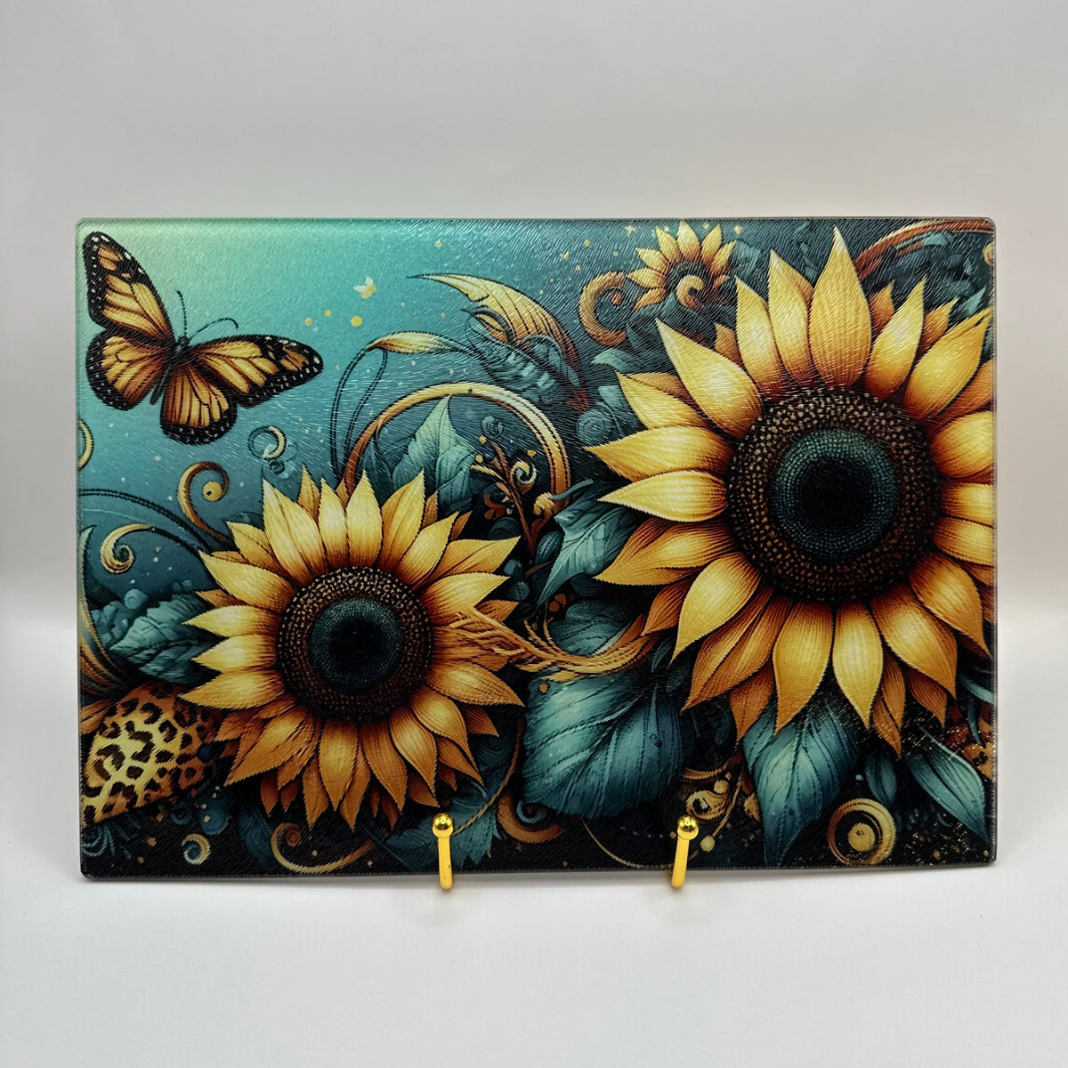 Teal Sunflower Cutting Board