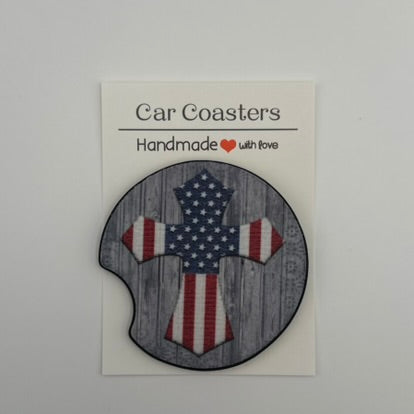 Patriotic Flag Cross Car Coasters
