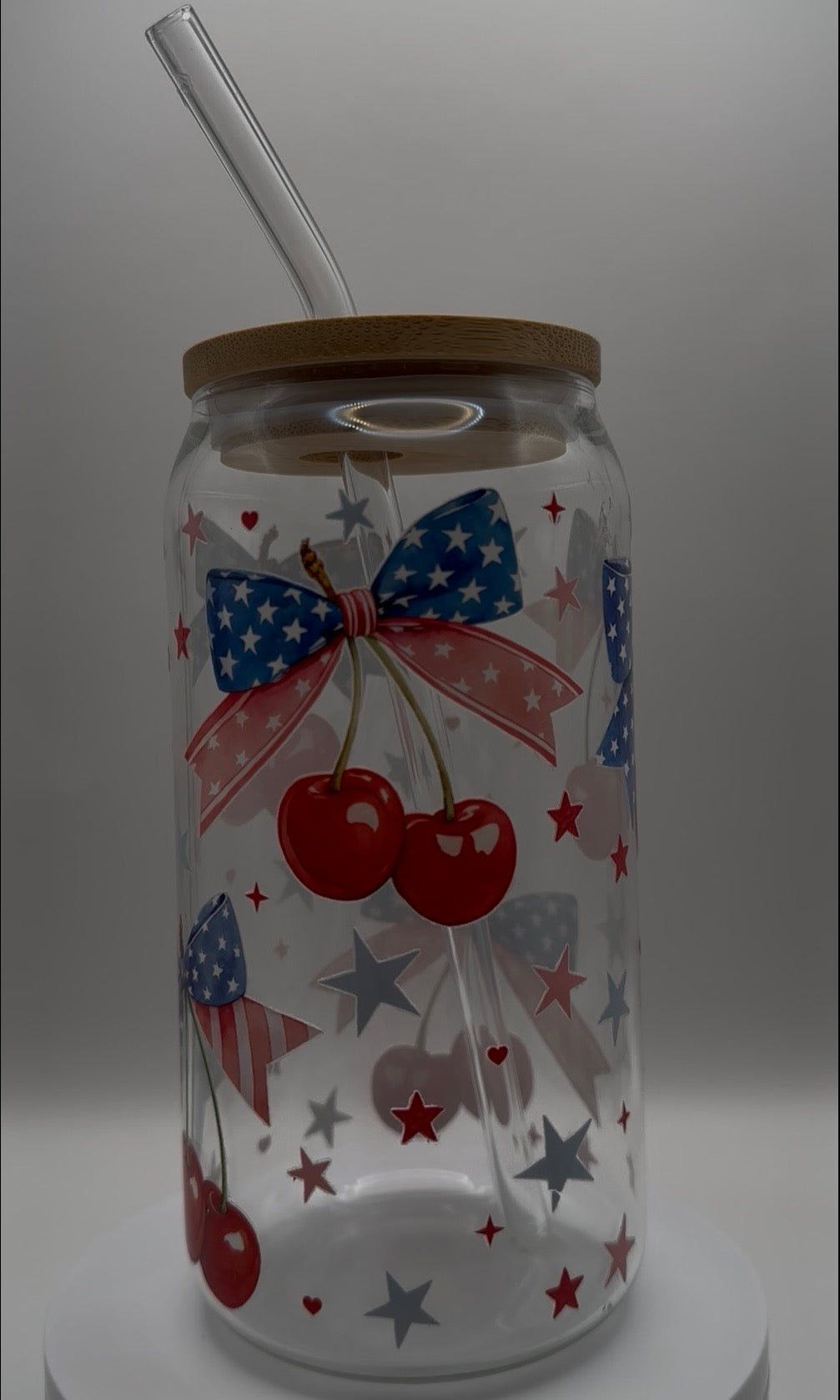 Patriotic Cherries Glass Bamboo Cup – 20oz (Oopsies)