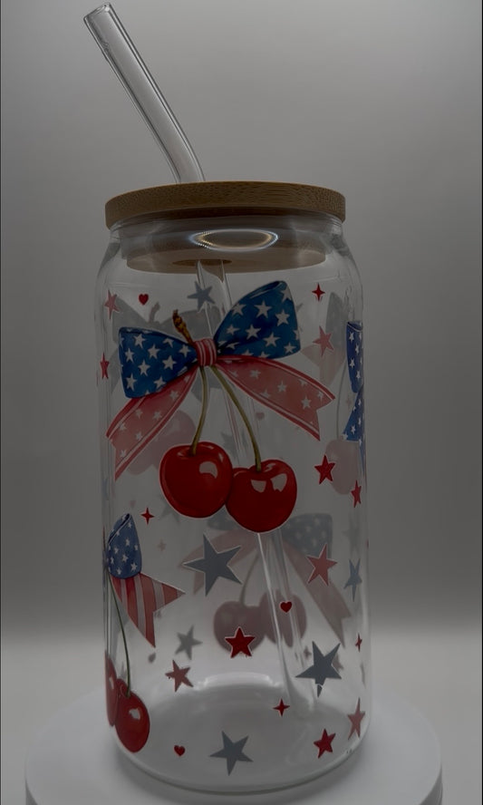 Patriotic Cherries Glass Bamboo Cup – 20oz (Oopsies)