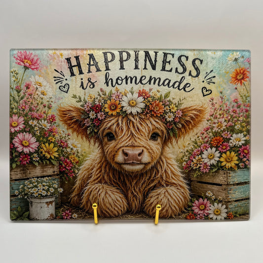 Happiness Is Homemade Highland Cow Cutting Board