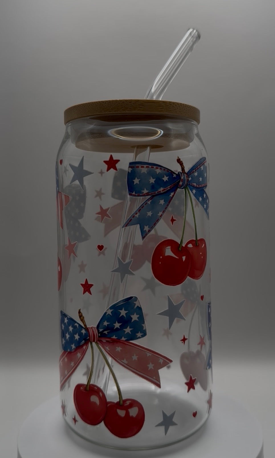 Patriotic Cherries Glass Bamboo Cup – 20oz (Oopsies)