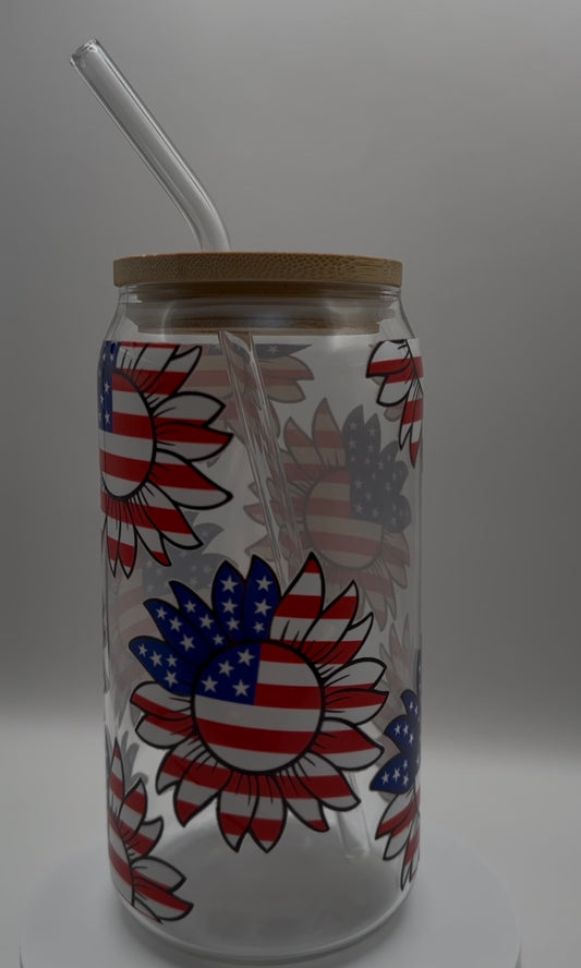 Patriotic Flowers Glass Bamboo Cup – 20oz (Oopsies)