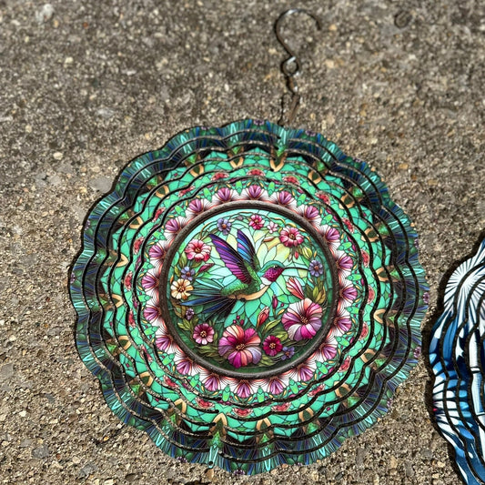 Stained Glass Hummingbird Wind Spinner – 8in