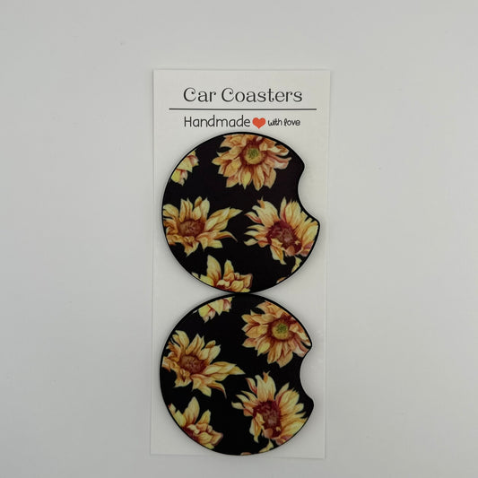 Sunflowers on Black Car Coasters