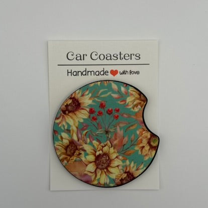 Sunflowers on Teal Car Coasters