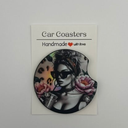 Leopard Bloom Coffee Girl Car Coasters