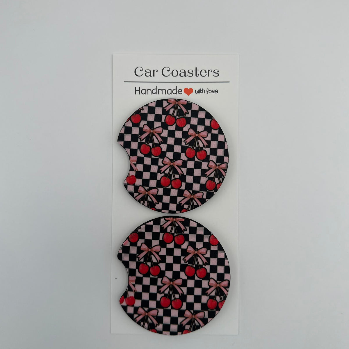 Checkered Cherries Car Coaster