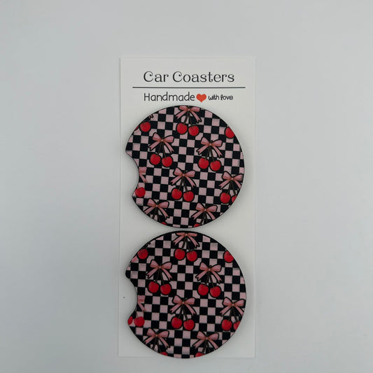 Checkered Cherries Car Coaster