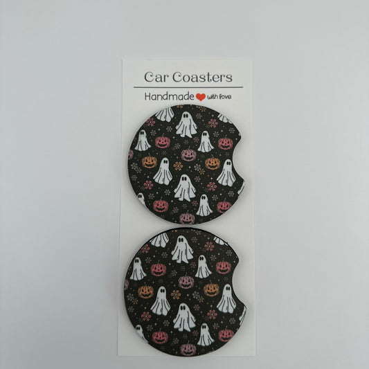 Ghost & Pumpkin Cuties Car Coasters