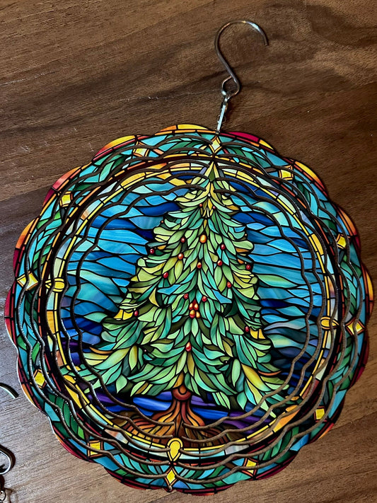 Stained Glass Christmas Tree Wind Spinner – 8in