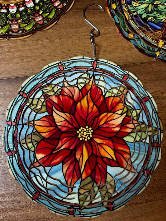 Stained Glass Poinsettia Wind Spinner – 8in